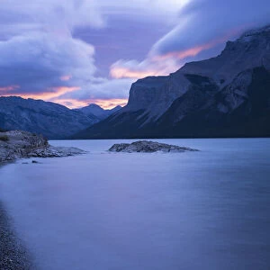 Storm over Mount Inglismaldie and Lake Minnewanka at sunrise, Banff National Park
