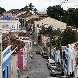 Street scene with colorful houses, Olinda, UNESCO World Heritage Site, Pernambuco, Brazil, South America
