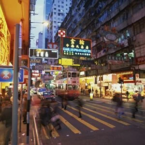 Street scene at dusk, Causeway Bay, Hong Kong, China, Asia