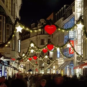 Stroget Ostergade shopping area at Christmas, Copenhagen, Denmark, Scandinavia, Europe
