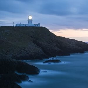 Strumble Head Lighthouse at dusk, Pembrokeshire Coast National Park, Wales, United Kingdom