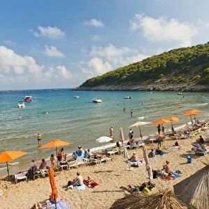 Sunj Beach, a sandy beach on Lopud Island, Elaphiti Islands, Dalmatian Coast, Croatia, Europe