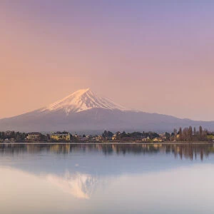 Sunrise over Mount Fuji, UNESCO World Heritage Site, reflected in Lake Kawaguchi, Japan