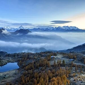 Sunrise on Mount Rosa, Natural Park of Mont Avic, Aosta Valley, Graian Alps, Italy
