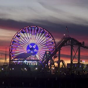 Sunset at the pier, Santa Monica Beach, Santa Monica, California, United States of America