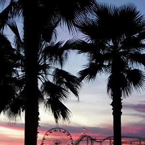 Sunset over the pier, Santa Monica Beach, Santa Monica, California, United States of America
