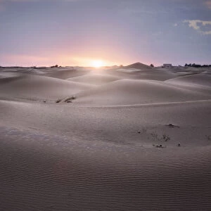 Sunset over Sahara Desert sand dunes, Merzouga, Morocco, North Africa, Africa