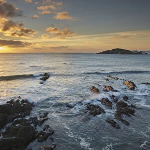 Sunset on the south coast of Devon, seen from Bantham and looking over Burgh Island