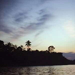 Sunset, Sungai Kinabatangan River, Sabah, Borneo, Malaysia, Southeast Asia, Asia