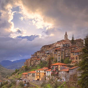 Sunset at the village of Apricale, Province of Imperia, Liguria, Italy, Europe