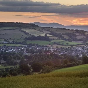 Sunset over Winchcombe and Malvern Hills in distance, Winchcombe, Cotswolds, Gloucestershire