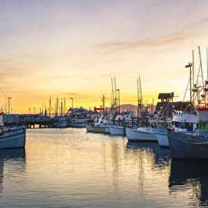 Sunset over Yachts at Fishermans Wharf, San Francisco, California, United States of America