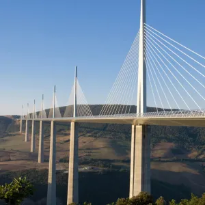 Suspension bridge, Millau, Aveyron, Massif Central, France, Europe