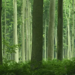 Tall straight trunks on trees in woodland in the Forest of Lyons, in Eure