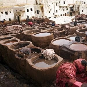 The tanneries souk in the Medina (old town), Fes el Bali, Fes, Morocco