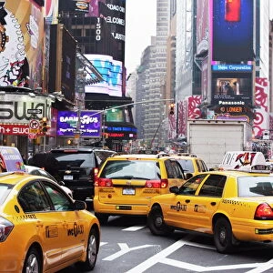 Taxis and traffic in Times Square, Manhattan, New York City, New York, United States of America
