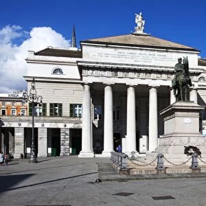 Teatro Carlo Felice and Garibaldi statue in Piazza Ferrari, Genoa, Liguria, Italy, Europe