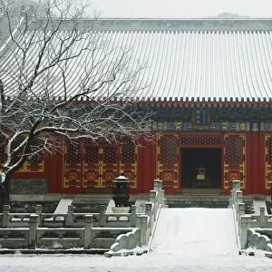 A temple covered in snow after a winter snowfall, Fragrant Hills Park, Western Hills