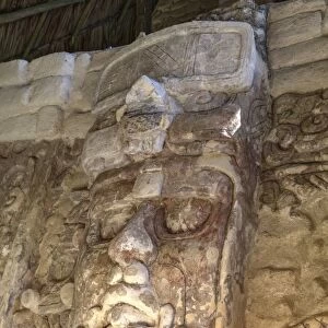 Temple of the Masks, with 8 foot tall mask, Kohunlich, Mayan archaeological site