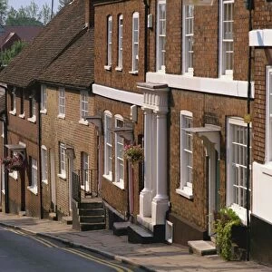 Terraced houses on a steep hill, Fore Street, Old Hatfield, Hertfordshire