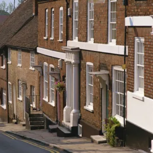 Terraced houses on a steep hill, Fore Street, Old Hatfield, Hertfordshire