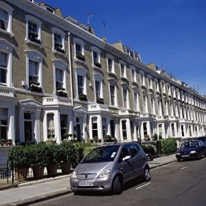 Terraced housing in street in Chelsea, SW3, London, England, United Kingdom, Europe