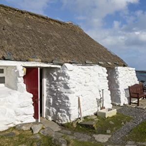 Thatched cottage and hostel, Isle of Berneray, North Uist, Outer Hebrides, Scotland