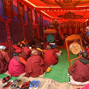 Tibetan monks performing rituals, Nepal, Asia