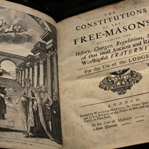Title page of the Freemason Constitution, Freemasons Museum, Paris, France, Europe