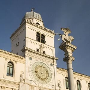 Torre del Orologico, and St. Marks Lion Column, Padua, Veneto, Italy, Europe
