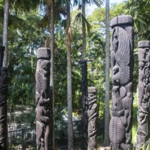 Totem poles from the Sepik River, Botanical Garden, Port Moresby, Papua New Guinea