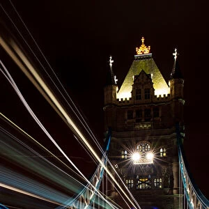 Tower Bridge at night, with light trails, London, England, United Kingdom, Europe