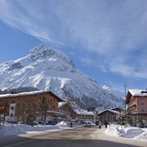 Town centre of Lech near St. Anton am Arlberg in winter snow, Tyrol, Austrian Alps