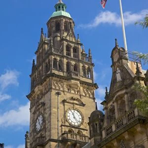 Town Hall Clocktower and Union Jack, Sheffield, South Yorkshire, Yorkshire, England, United Kingdom, Europe