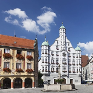 Town Hall with Steuerhaus building and Grosszunft building at market square, Memmingen, Schwaben, Bavaria, Germany, Europe