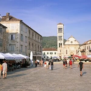Town Square and the cathedral of St. Stjepan, Hvar Town, Hvar Island, Dalmatia