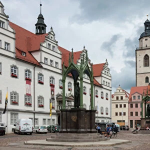 Town Square with Stadtkirke and Town Hall, Staue of Martin Luther, Lutherstadt Wittenberg