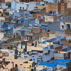 The traditional blue-washed houses of Jodhpur, Rajasthan, India, Asia