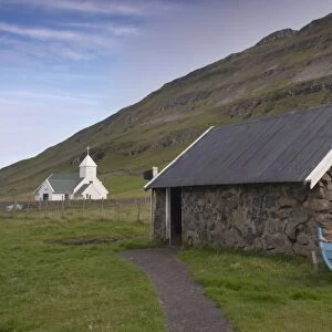Traditional buildings at Dalur, Sandoy, Faroe Islands (Faroes), Denmark, Europe