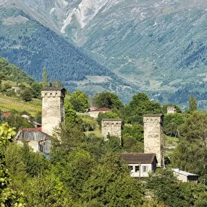 Traditional medieval Svanetian tower houses, Lashtkhveri village, Svaneti region