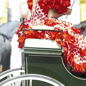 Traditional Spanish dress detail and horse carriage