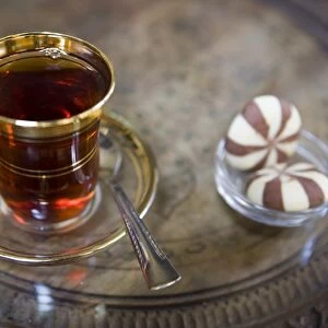 Traditional tea and biscuits, cafe, Istanbul, Turkey, Europe