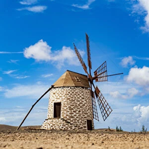 Traditional windmill in the rural landscape of Tefia, Fuerteventura, Canary Islands