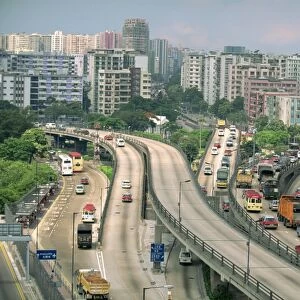 Traffic on flyovers near Kai Tak Airport, Kowloon, Hong Kong, China, Asia