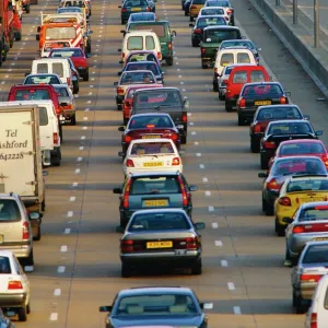 Traffic jam on the M25 Motorway near London, England, UK