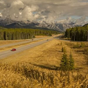 Traffic on Trans Canada Highway 1, Canadian Rockies, Banff National Park, UNESCO