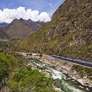 Train between Aguas Calientes and Ollantaytambo through the Sacred Valley, Cusco Region