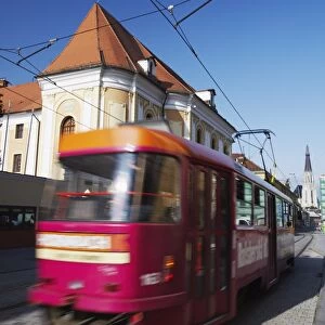 Tram passing through Republic Square (Namesti Republiky), Olomouc, Moravia