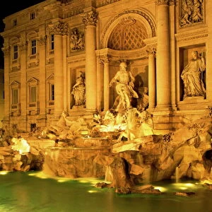 The Trevi Fountain illuminated at night in Rome, Lazio, Italy, Europe
