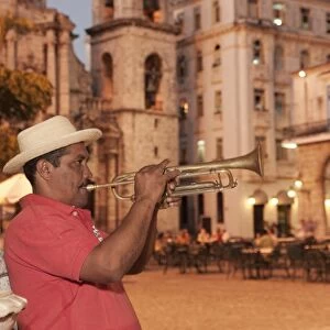 Trumpet player, Plaza de la Catedral, Havana, Cuba, West Indies, Central America